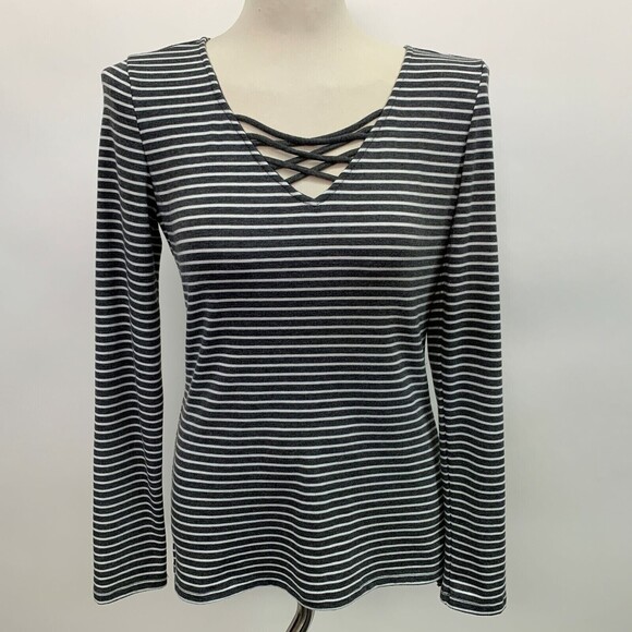 41 Hawthorn Women's Top Small Gray White Striped - Picture 1 of 10